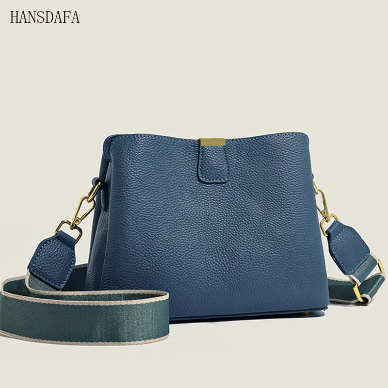 Cow Leather Women Shoulder Crossbody Bag 3 Layer Ladies Small Bucket Handbag