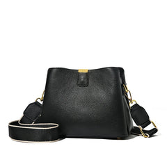 Cow Leather Women Shoulder Crossbody Bag 3 Layer Ladies Small Bucket Handbag
