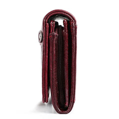 Cowhide Women Clutch Wallet RFID Leather Long Zipper Purse Red