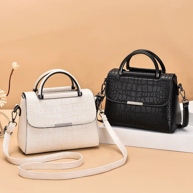 Crocodile Handle Bag Women Middle-aged Shoulder Tote Portable Handbag Purse