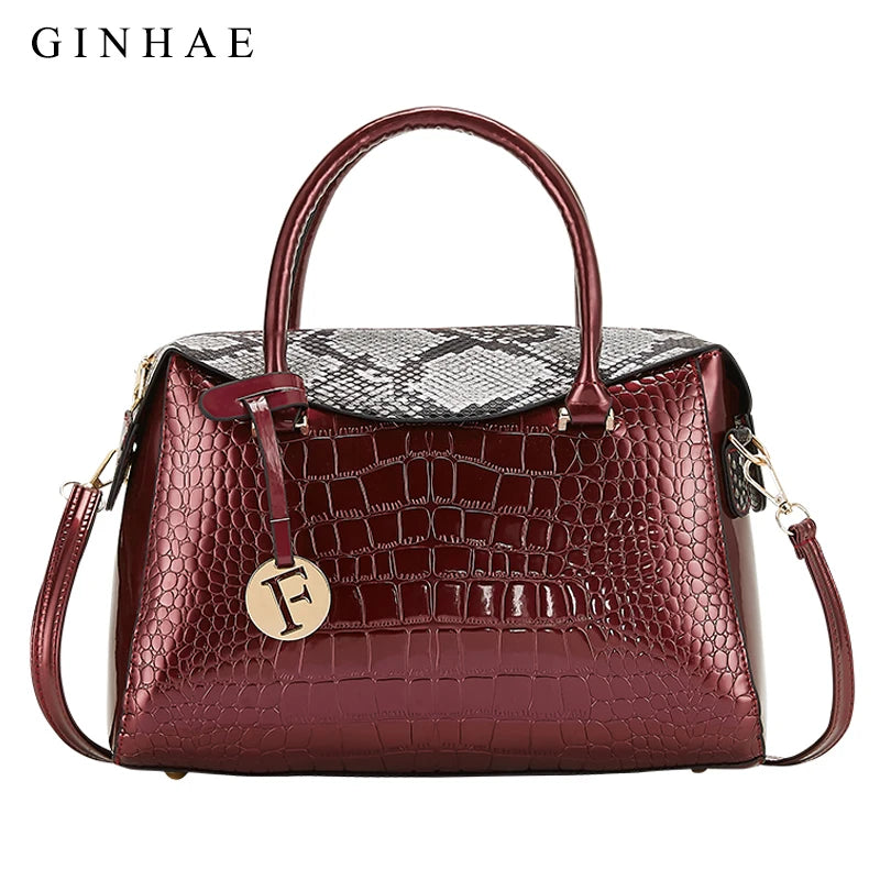 Crocodile Pattern Women Bag High Pu Leather Tote Handbags Ladies Snakeskin