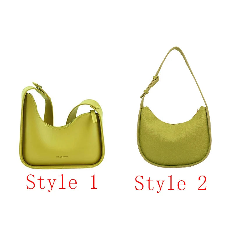 Leather Lemon Shoulder Bag Casual Satchel Wide Straps Handbag