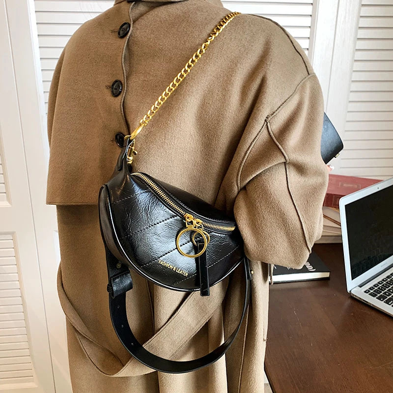 Women's Chain Shoulder Purse Hobo Handbag Zipper Crossbody Bag