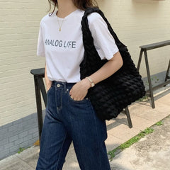 Pleated Women Shoulder Bags Large Capacity Underarm Bag