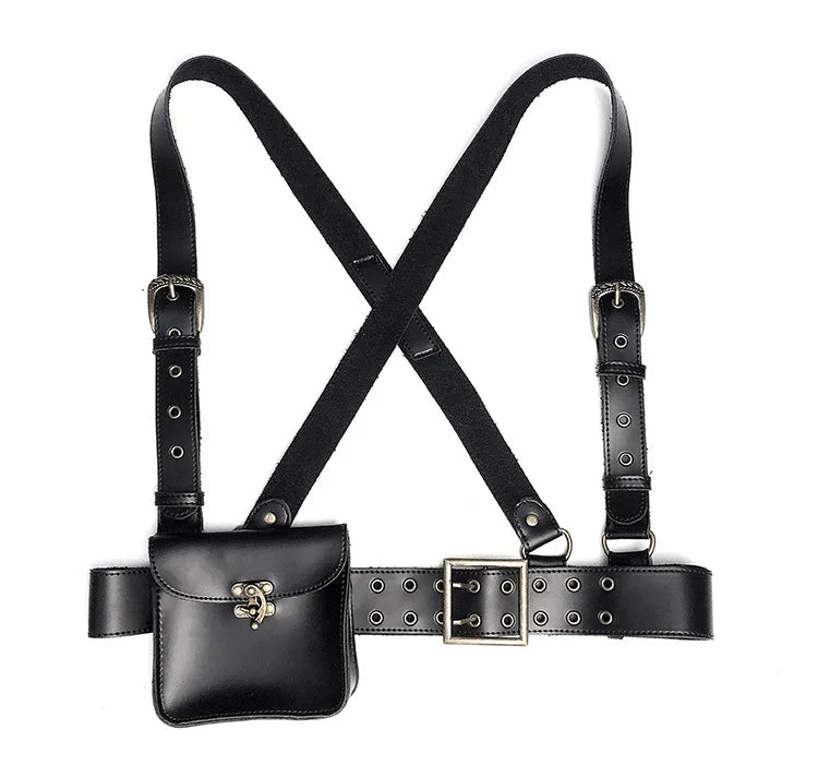 Bag Punk Motorcycle PU Leather Retro Waist Bags Backpacks Clothing Accessories