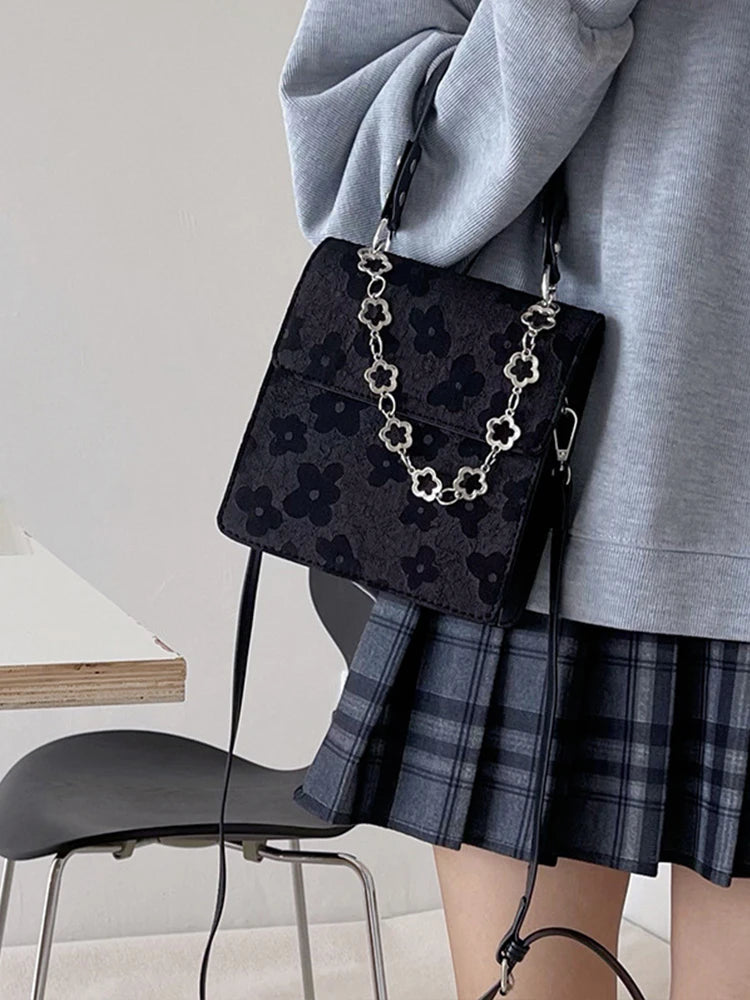Retro Floral Shoulder Bag Leather Crossbody Tote for Women