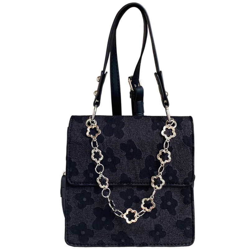 Retro Floral Shoulder Bag Leather Crossbody Tote for Women