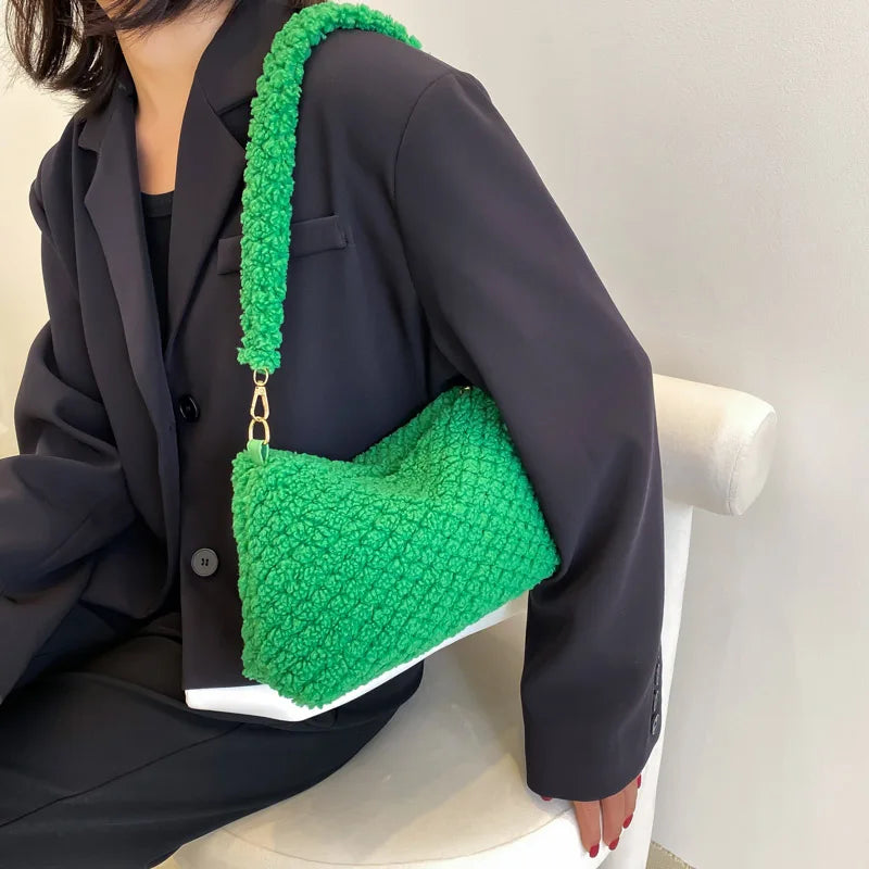 Plush Shoulder Bags for Women Winter Armpit Bag Purses and Handbags