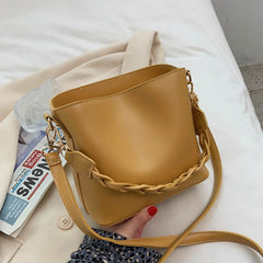 Solid Crossbody Bags PU Leather Women Bucket Shoulder Bag Small Handbags