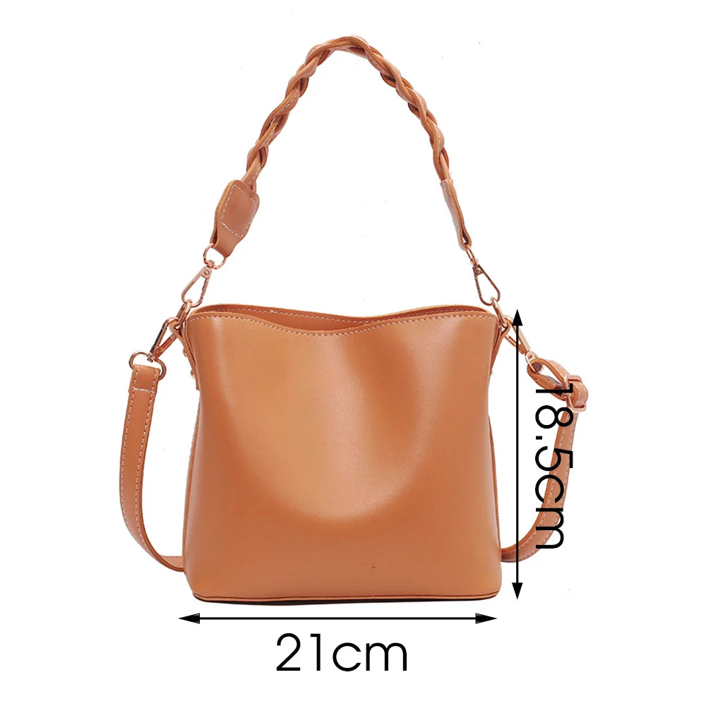 Solid Crossbody Bags PU Leather Women Bucket Shoulder Bag Small Handbags
