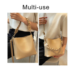 Solid Crossbody Bags PU Leather Women Bucket Shoulder Bag Small Handbags