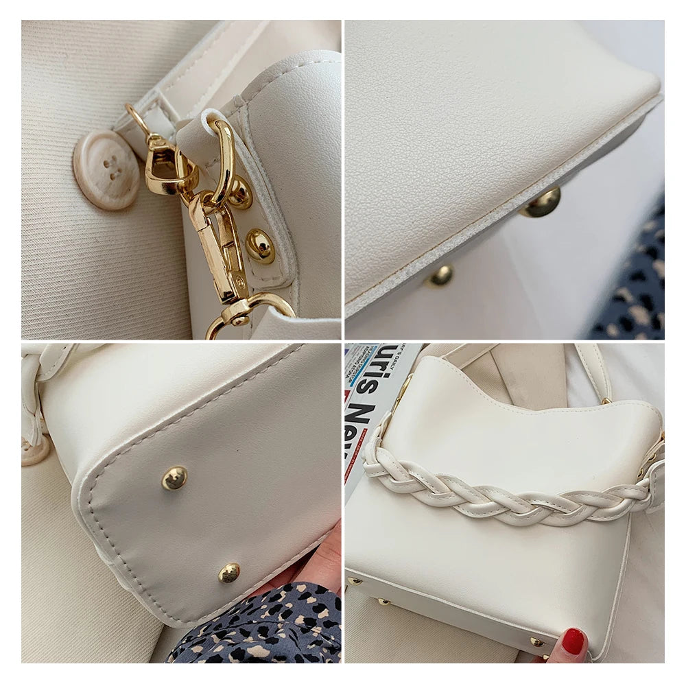 Solid Crossbody Bags PU Leather Women Bucket Shoulder Bag Small Handbags