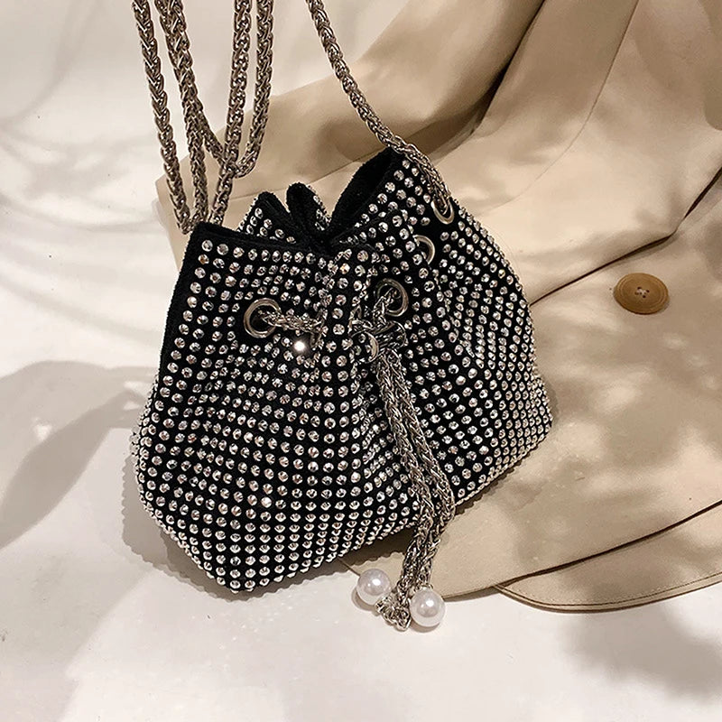 Rhinestone Evening Crossbody Bag Armpit Bucket Clutch Purse