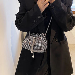 Rhinestone Evening Crossbody Bag Armpit Bucket Clutch Purse
