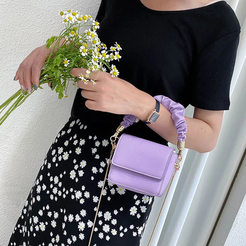 Women's Shoulder Bag Small PU Leather Pleated Underarm Handbag Tote