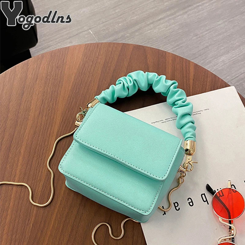 Women's Shoulder Bag Small PU Leather Pleated Underarm Handbag Tote