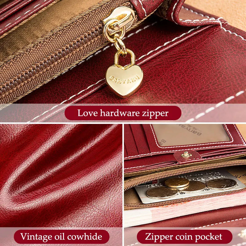 Vintage Oil Wax Women Leather Wallet Large Capacity Clutch Purse Ladies Bag