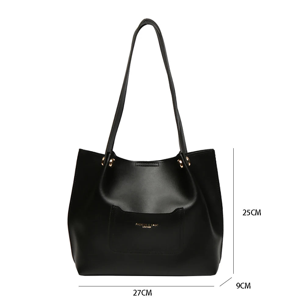 Women PU Leather Shoulder Bag Large Capacity Tote Handbag