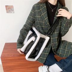 Women Shoulder Bags Lamb Wool Stitching Leather Ladies Large Casual Tote Bag