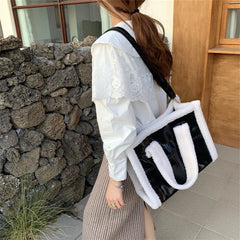 Women Shoulder Bags Lamb Wool Stitching Leather Ladies Large Casual Tote Bag