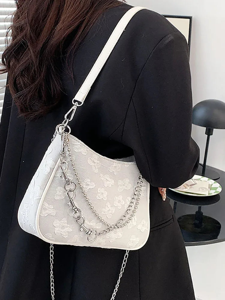 Flower Print Shoulder Crossbody Bag for Women Chain Strap Travel Tote