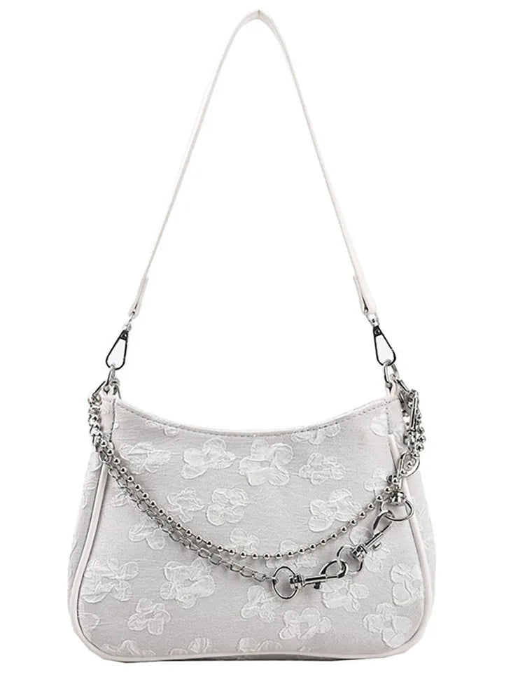 Flower Print Shoulder Crossbody Bag for Women Chain Strap Travel Tote