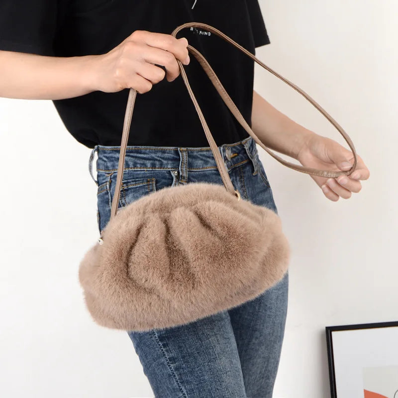 Soft Plush Women's Shoulder Bag Faux Fur Messenger Clutch Purse Handbags
