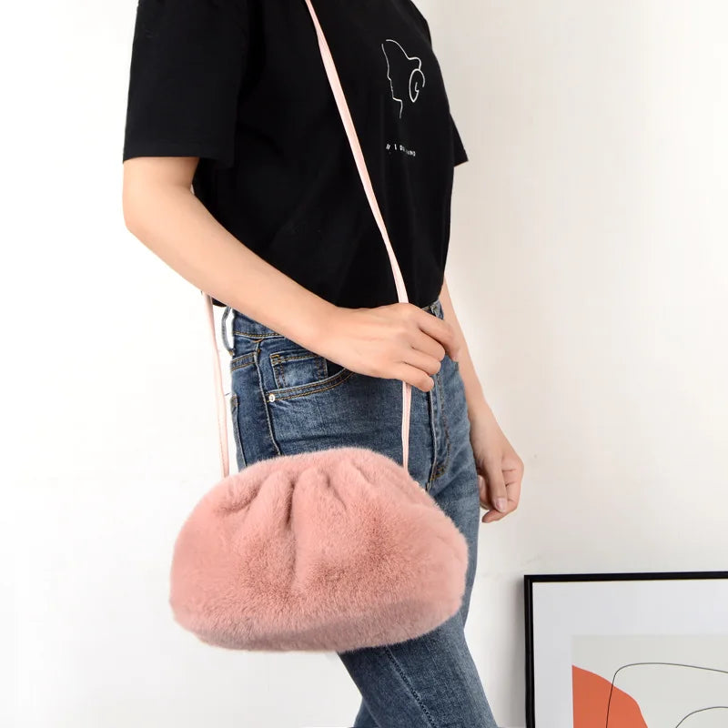 Soft Plush Women's Shoulder Bag Faux Fur Messenger Clutch Purse Handbags