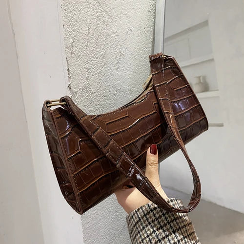 Crocodile Pattern Leather Hobos Shoulder Bag for Women Girls