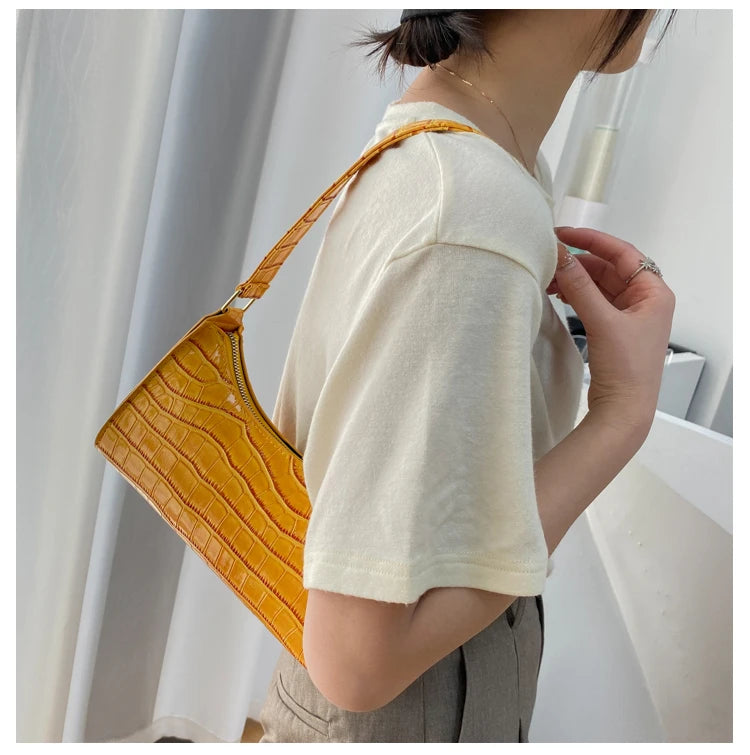 Crocodile Pattern Leather Hobos Shoulder Bag for Women Girls