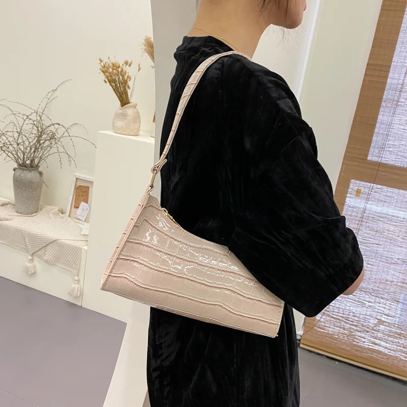 Crocodile Pattern Leather Hobos Shoulder Bag for Women Girls
