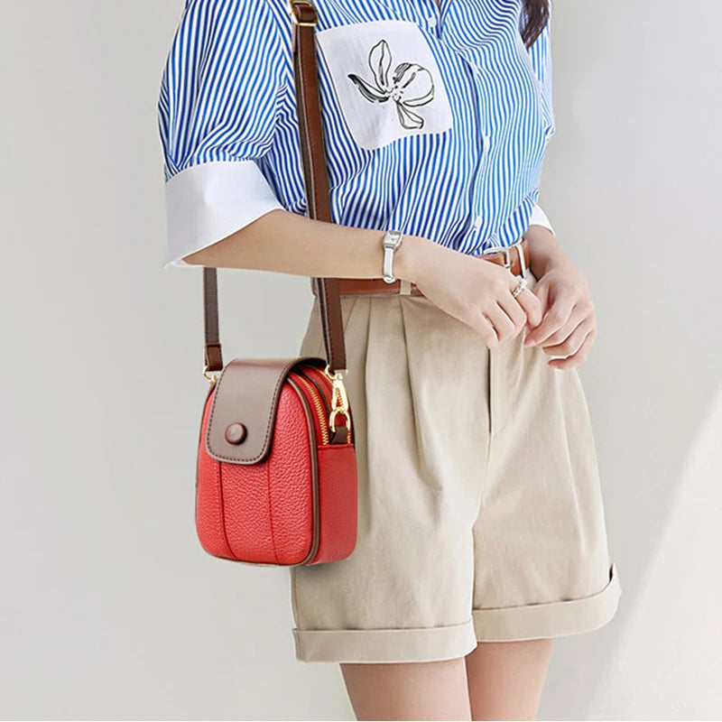 High Leather Ladies Shoulder Bags Panelled Mini Women Messenger Bags