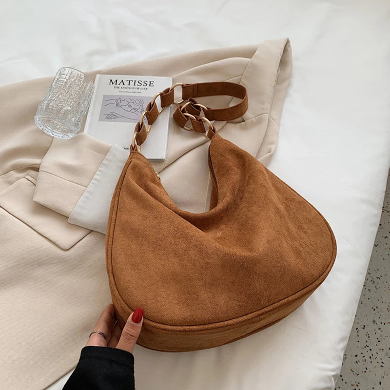 Retro Women's Large-capacity Shoulder Bag Suede Bucket Bag