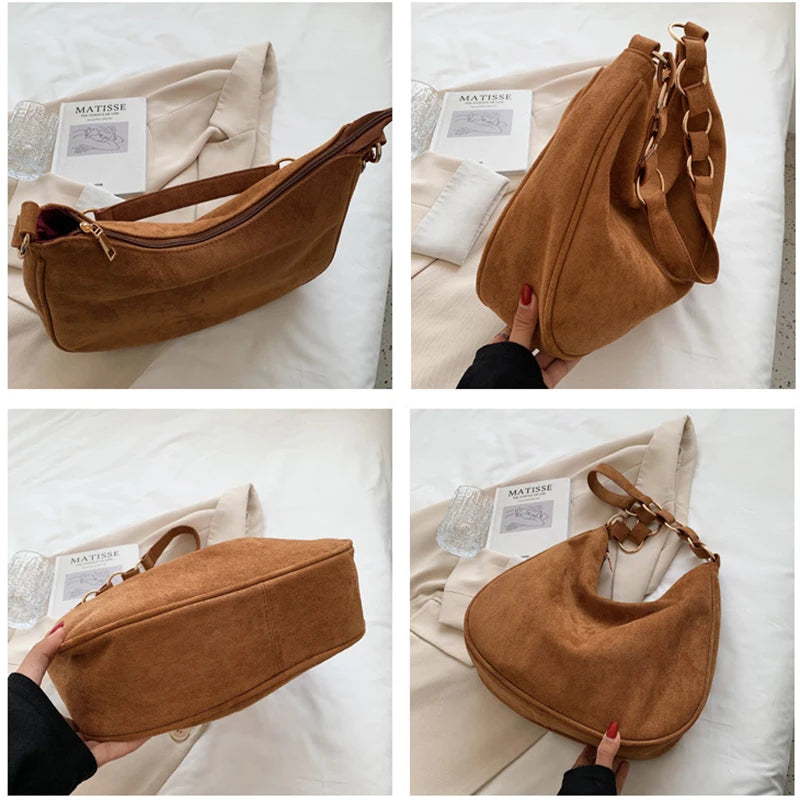 Retro Women's Large-capacity Shoulder Bag Suede Bucket Bag