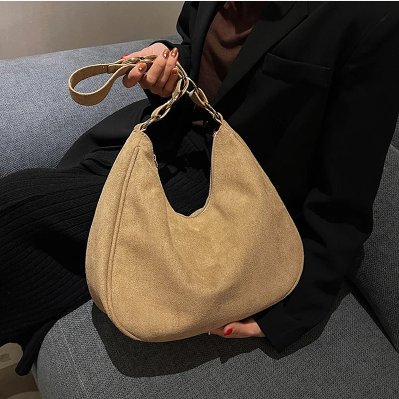 Retro Women's Large-capacity Shoulder Bag Suede Bucket Bag