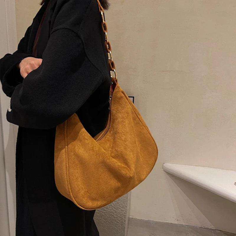 Retro Women's Large-capacity Shoulder Bag Suede Bucket Bag