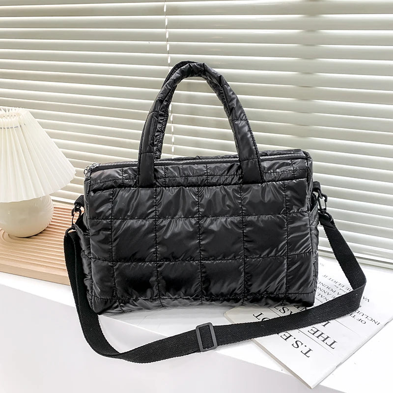 Winter Feather Down Shoulder Bag Women Crossbody Large Tote Travel Handbag