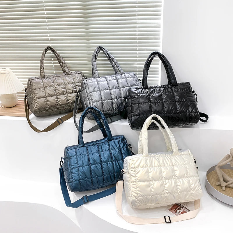 Winter Feather Down Shoulder Bag Women Crossbody Large Tote Travel Handbag