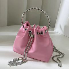 Pink Bucket Handbag Crossbody Shoulder Bag Evening Purse for Women