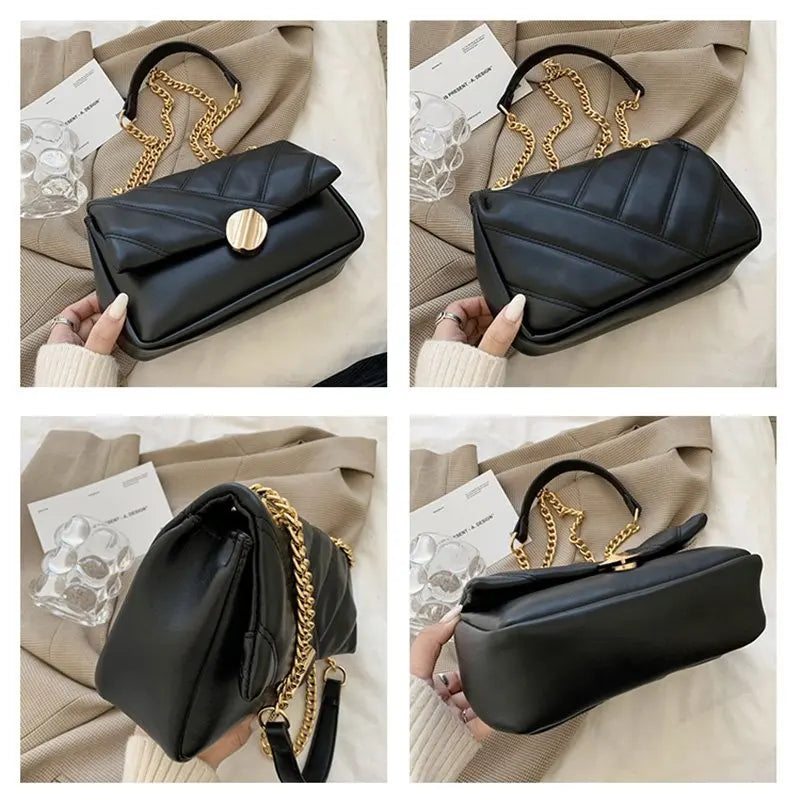 Soft Leather Crossbody Bag Chain Shoulder Messenger Bag