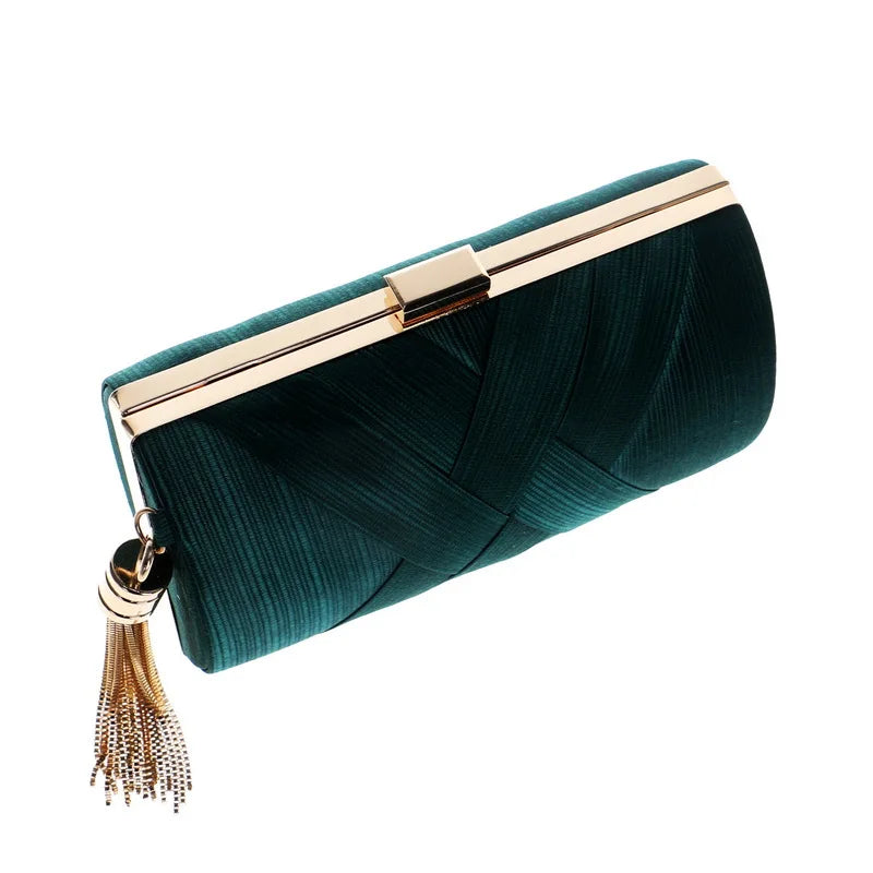Tassel Shoulder Crossbody Bag Faux Silk Dinner Bag For Women