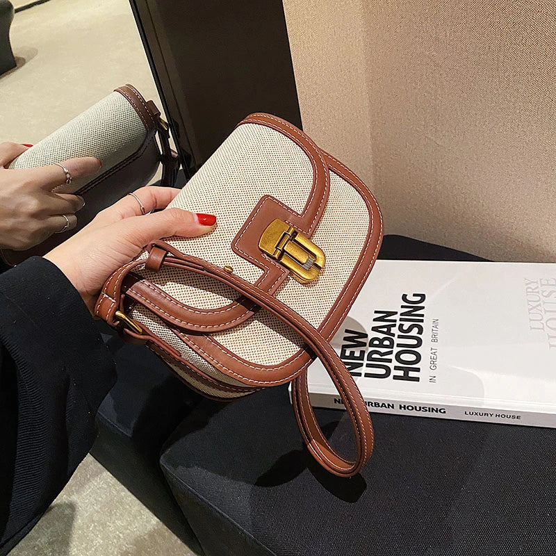 Flap Crossbody Bags PU Splice Canvas Shoulder Bag SG461