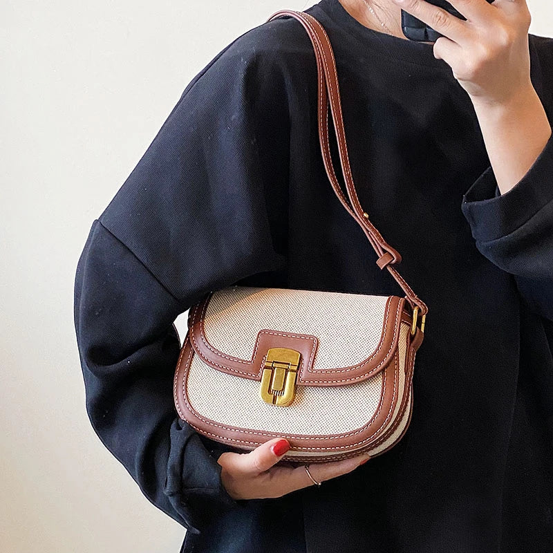 Flap Crossbody Bags PU Splice Canvas Shoulder Bag SG461