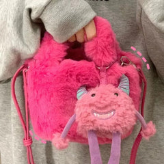 Fur Women's Handbag Pendant Crossbody Bag Flap Tote Winter