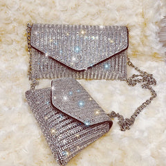 Rhinestone Chain Clutch Evening Bag Silver Crystal Handbag