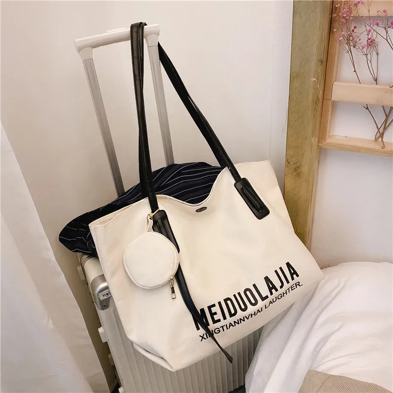 Canvas Shoulder Tote Bag High Capacity Bucket Shopping Bags