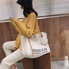 Canvas Shoulder Tote Bag High Capacity Bucket Shopping Bags