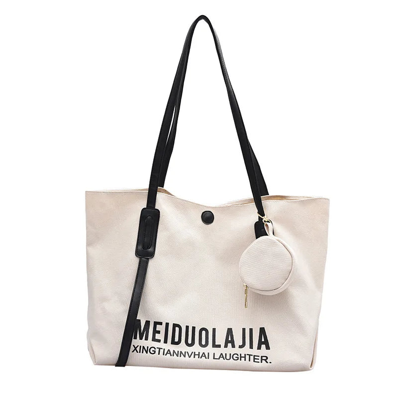 Canvas Shoulder Tote Bag High Capacity Bucket Shopping Bags