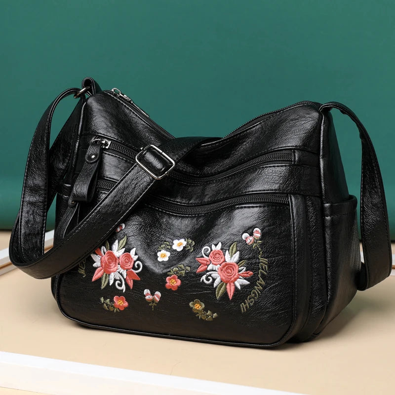 Soft Leather Shoulder Tote Handbag