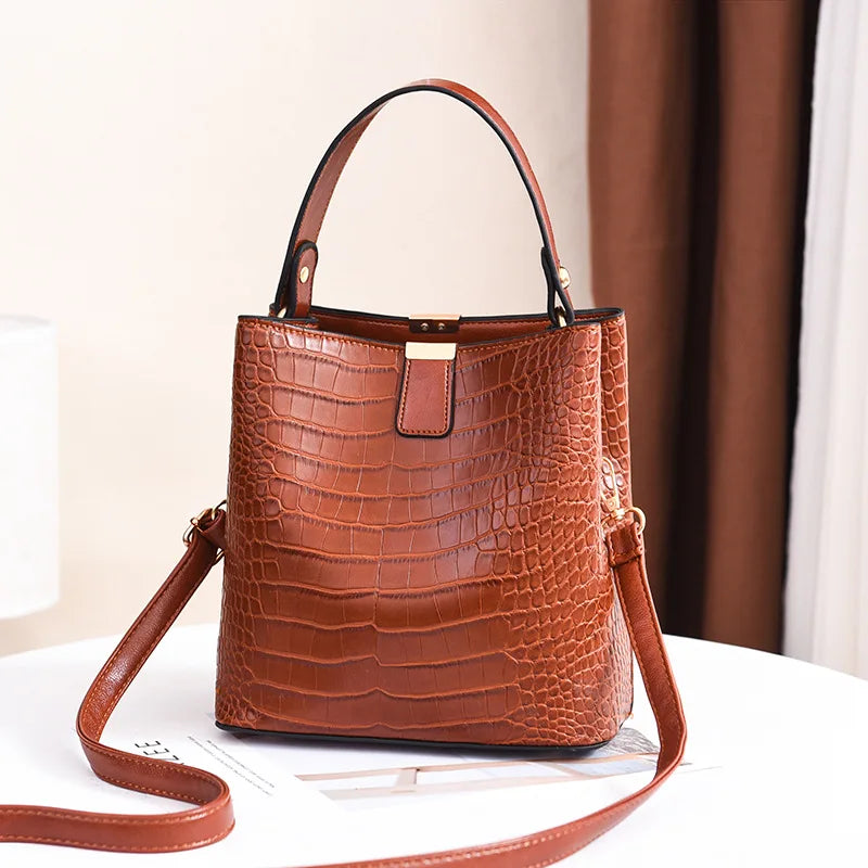 Soft Leather Shoulder Messenger Bag for Women Bucket Bags